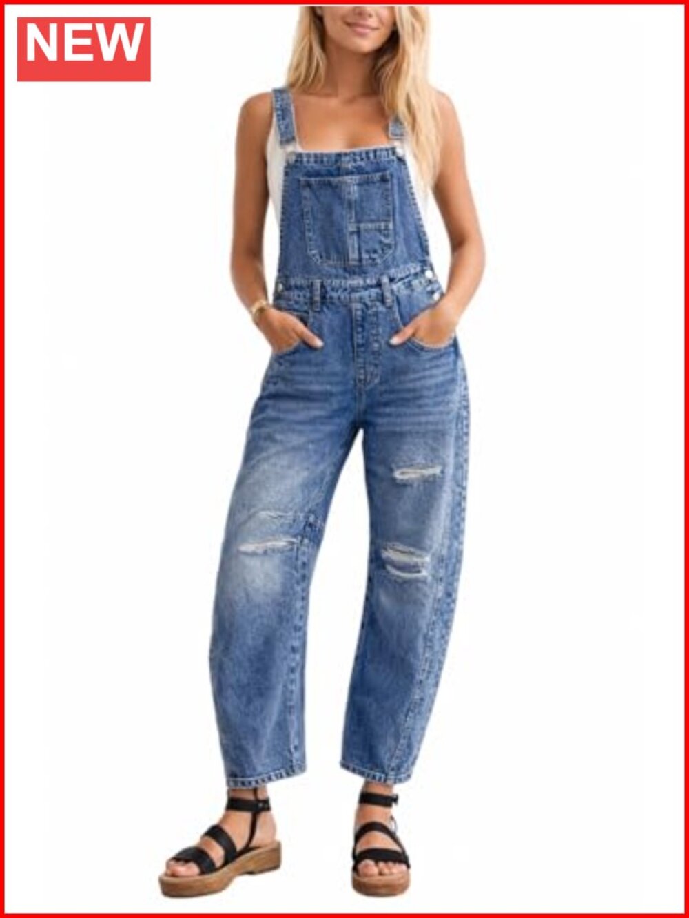 Women's Denim Overall Casual Straight Wide Leg Bib Jeans Adjustable Straps